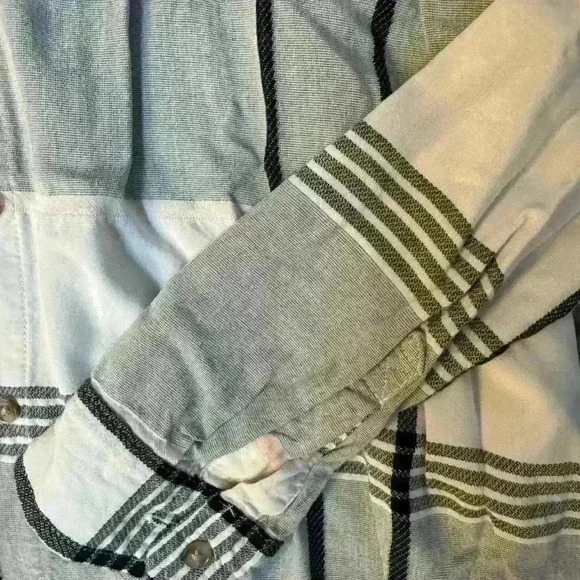 Lightweight, button-down, black, and white and gray plaid with the lines of pink - Picture 5 of 7